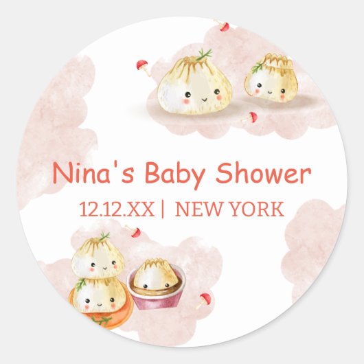 Waterverf Little Dumpling Mushroom Baby shower Ronde Sticker (Voorkant)