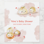 Waterverf Little Dumpling Mushroom Baby shower Wijn Etiket (Enkel label)