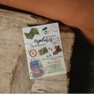waterverf Little Explorer Adventure baby shower Kaart