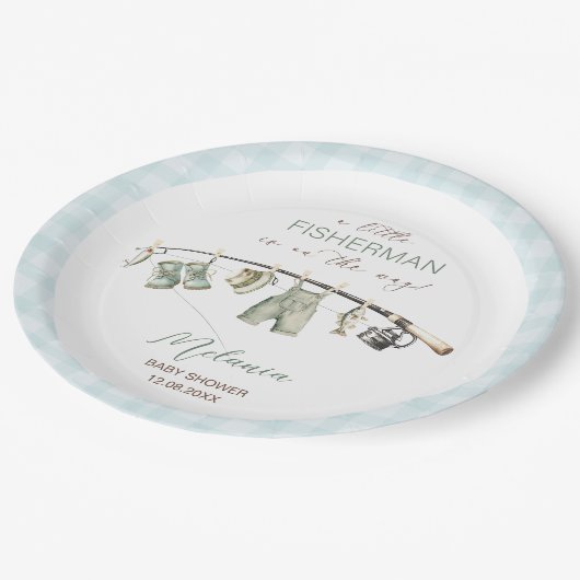 Waterverf Little Fisherman baby shower Papieren Bordje