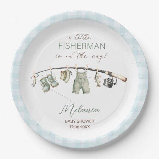 Waterverf Little Fisherman baby shower Papieren Bordje (Voorkant)