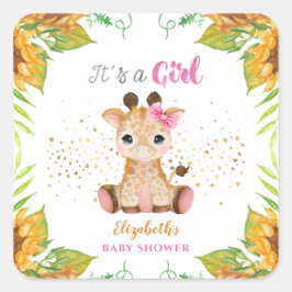 Waterverf Little Giraffe Wild Flowers Baby shower Vierkante Sticker