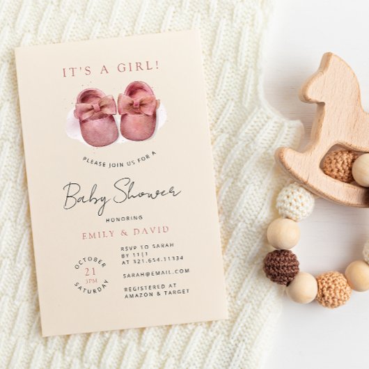Waterverf Little Girl Pink Shoes Baby shower Kaart