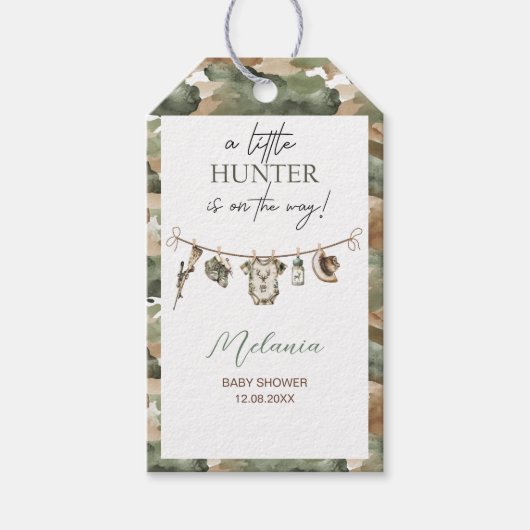 Waterverf Little Hunter-baby shower Cadeaulabel (Voorkant)