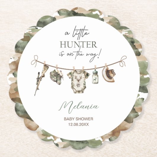 Waterverf Little Hunter-baby shower Kartonnen Onderzetters (Voorkant)