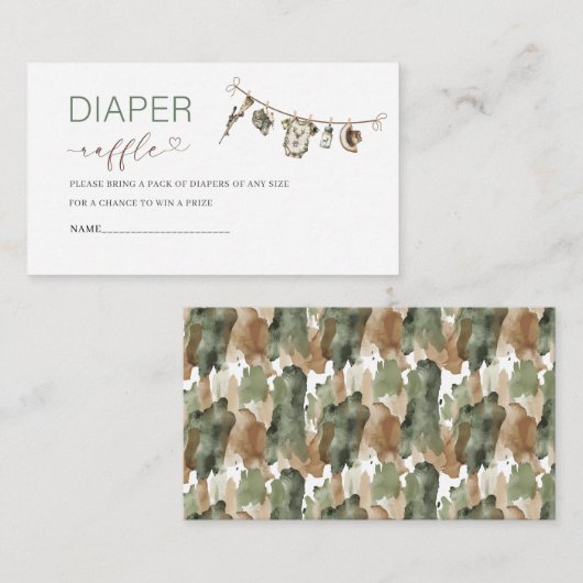 Waterverf Little Hunter baby shower luier raff Informatiekaartje (Voorkant / Achterkant)