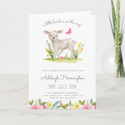Waterverf Little Lamb Spring Meadow Baby shower (Voorkant)