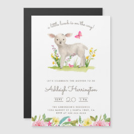 Waterverf Little Lamb Spring Meadow Baby shower Magnetische Uitnodiging