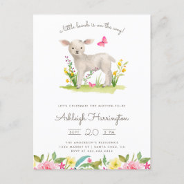 Waterverf Little Lamb Spring Meadow Baby shower Uitnodiging Briefkaart