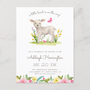 Waterverf Little Lamb Spring Meadow Baby shower Uitnodiging Briefkaart