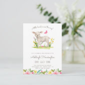 Waterverf Little Lamb Spring Meadow Baby shower Uitnodiging Briefkaart (Staand voorkant)