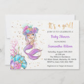 Waterverf Little Mermaid Baby shower Invitation Kaart (Voorkant)