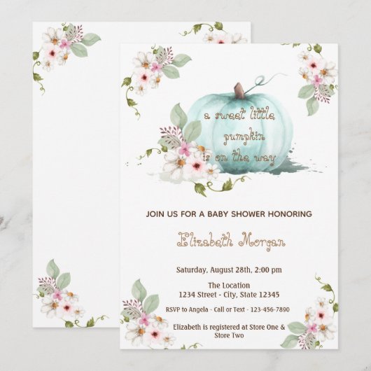 Waterverf Little Pampkin, Autumn Baby shower Kaart (Voorkant / Achterkant)