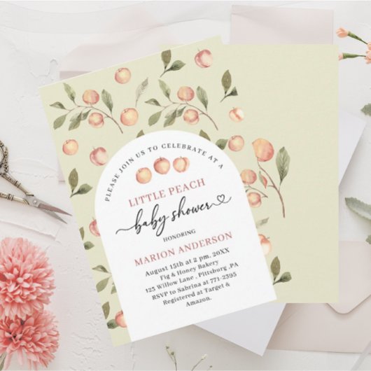 Waterverf Little Peach Baby shower InvInvitation Kaart