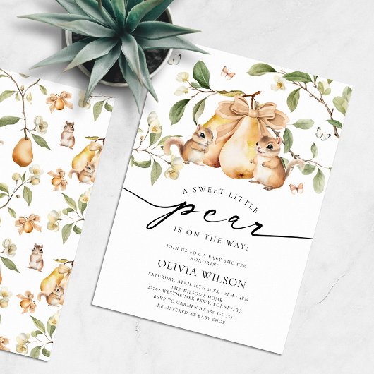 Waterverf Little Pear Girl Baby shower Kaart