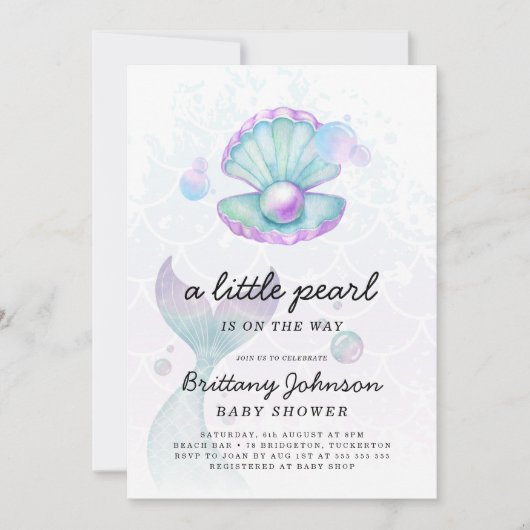 Waterverf Little Pearl Baby shower Kaart (Voorkant)