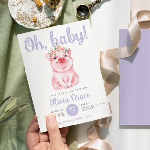 Waterverf Little Pig Baby Meisje Baby shower Kaart