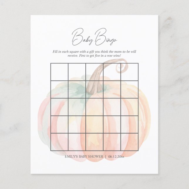 Waterverf Little Pumpkin Baby shower Bingo spel (Voorkant)