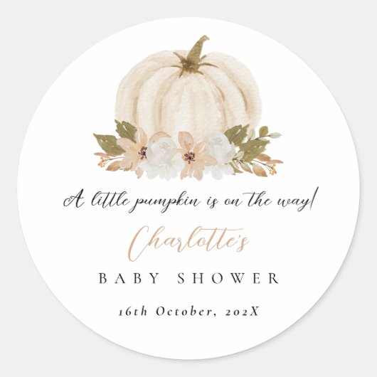 Waterverf Little Pumpkin Baby shower Ronde Sticker (Voorkant)
