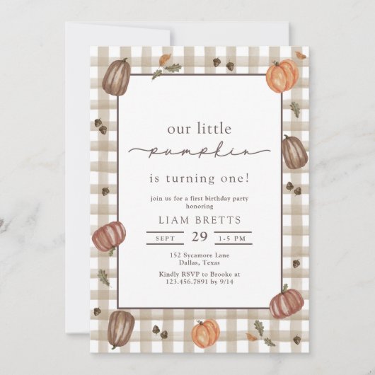 Waterverf Little Pumpkin eerste verjaardag Kaart (Voorkant)