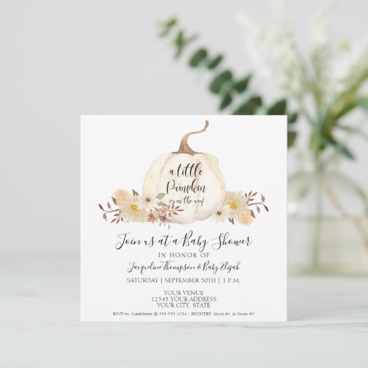 Waterverf Little Pumpkin Floral Leaf Baby shower Kaart (Staand voorkant)