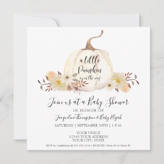 Waterverf Little Pumpkin Floral Leaf Baby shower Kaart (Voorkant)