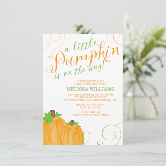 Waterverf Little Pumpkin Herfst Baby shower Kaart (Staand voorkant)