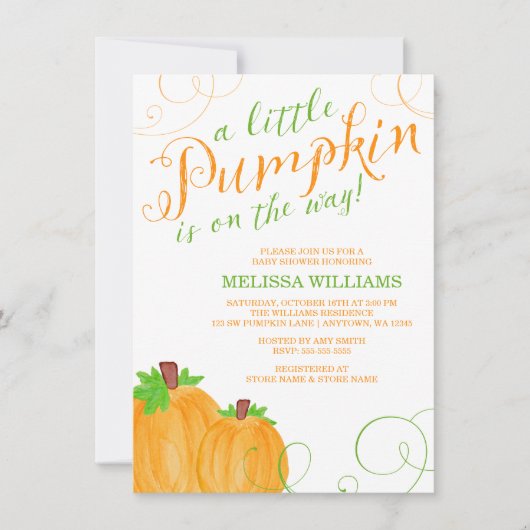 Waterverf Little Pumpkin Herfst Baby shower Kaart (Voorkant)