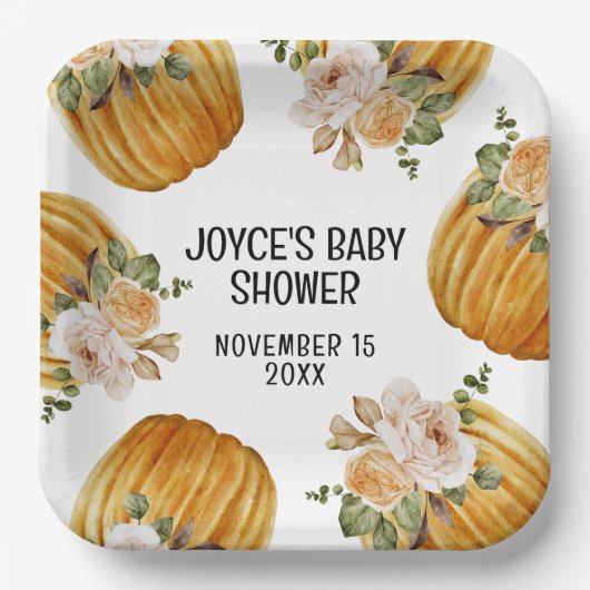 Waterverf Little Pumpkin Herfst Baby shower Papieren Bordje (Voorkant)