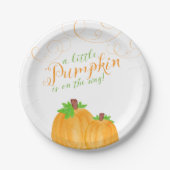 Waterverf Little Pumpkin Herfst Baby shower Papieren Bordje (Voorkant)