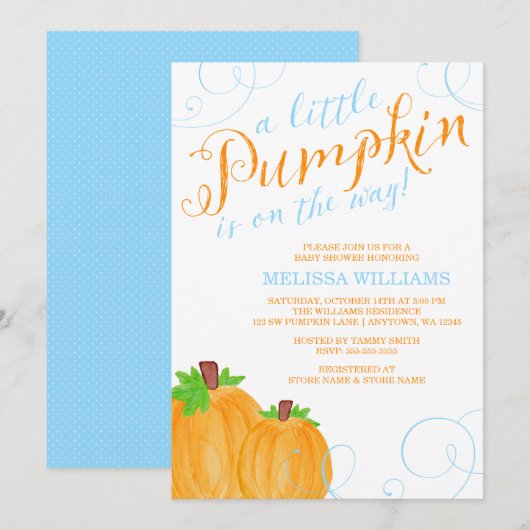 Waterverf Little Pumpkin Herfst Boy Baby shower Kaart (Voorkant / Achterkant)