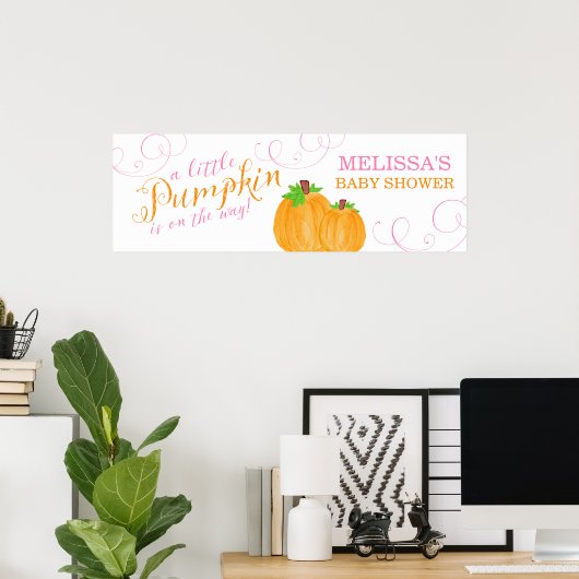 Waterverf Little Pumpkin Herfst Girl Baby shower Poster (Thuiskantoor)
