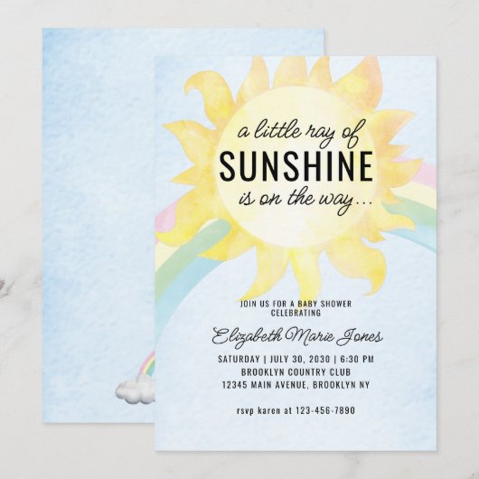 Waterverf Little Ray of Sunshine Sky Baby shower Kaart (Voorkant / Achterkant)