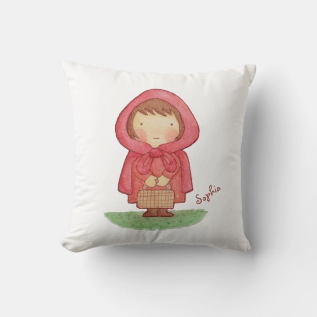 Waterverf Little Red Riding Hood Meisjes Kamer Dec Kussen (Voorkant)