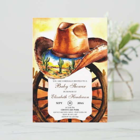 Waterverf Little Rodeo Cowboy Baby shower Kaart (Staand voorkant)