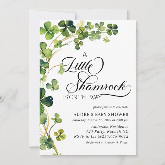 Waterverf Little Shamrock Script Baby shower Kaart (Voorkant)