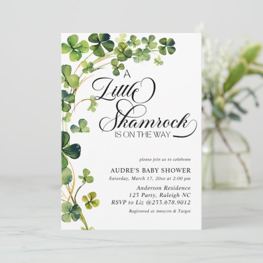 Waterverf Little Shamrock Script Baby shower Kaart (Staand voorkant)