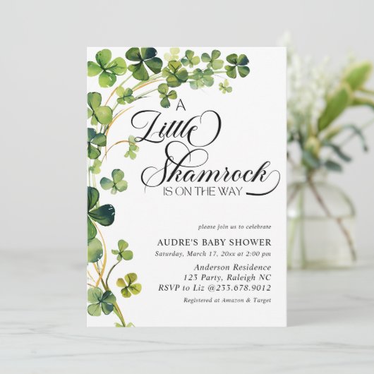 Waterverf Little Shamrock Script Baby shower Kaart (Staand voorkant)