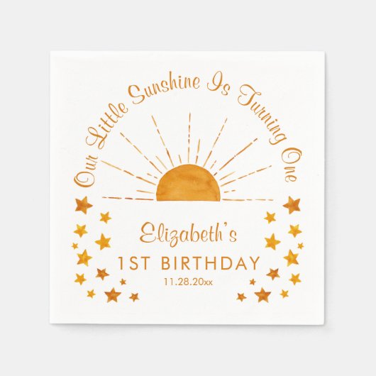 Waterverf Little Sunshine 1st Birthday Servet (Voorkant)