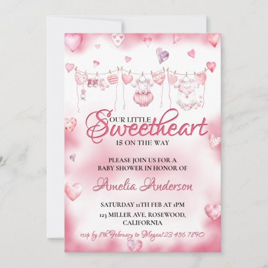 Waterverf Little Sweetheart Valentijn Baby shower Kaart (Voorkant)