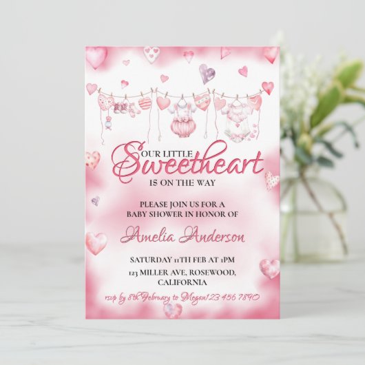 Waterverf Little Sweetheart Valentijn Baby shower Kaart (Staand voorkant)