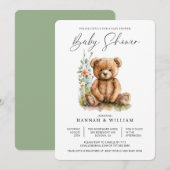 Waterverf Little Teddy Bear Flowers Baby shower Kaart (Voorkant / Achterkant)