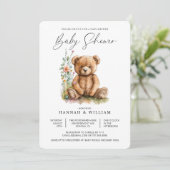 Waterverf Little Teddy Bear Flowers Baby shower Kaart (Staand voorkant)