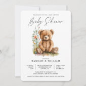 Waterverf Little Teddy Bear Flowers Baby shower Kaart (Voorkant)