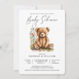 Waterverf Little Teddy Bear Flowers Baby shower Kaart