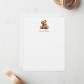 Waterverf Little Teddy Bear gepersonaliseerd Notitiekaartje (Voorkant / Achterkant in situ)