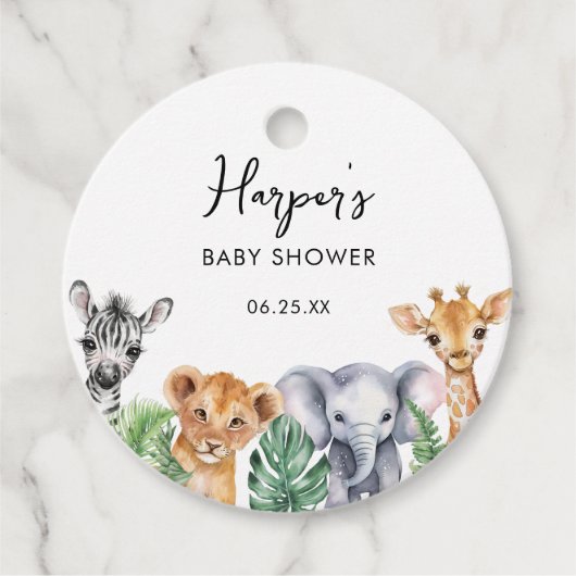Waterverf Little Wild One Safari Baby shower Bedankjes Labels (Voorkant)