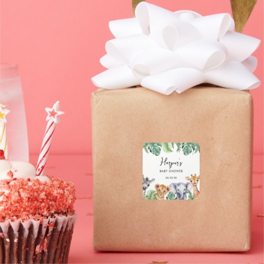 Waterverf Little Wild One Safari Baby shower Vierkante Sticker (Feest)