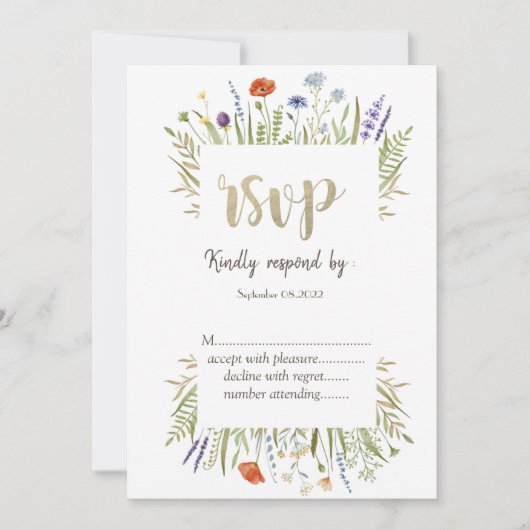 Waterverf Little Wildflower Meadow Lijst Rsvp Kaart (Voorkant)