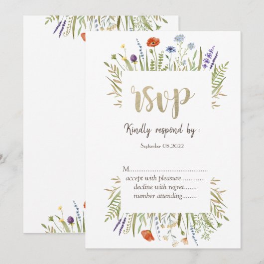 Waterverf Little Wildflower Meadow Lijst Rsvp Kaart (Voorkant / Achterkant)
